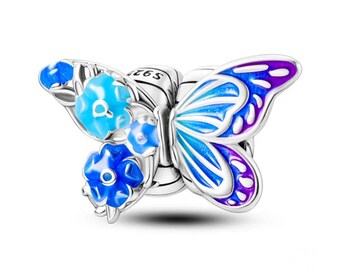 Charm Pandora en argent sterling S925, papillon coloré, breloques pour sac à main de voyage, perles pour breloques Pandora, chaîne serpent