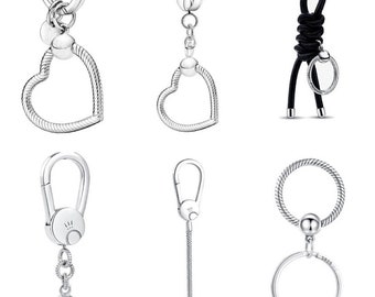 Porte-clés Pandora en argent sterling S925, porte-clés en argent sterling, porte-breloques pour sac, clip coeur, porte-clés, bracelet européen