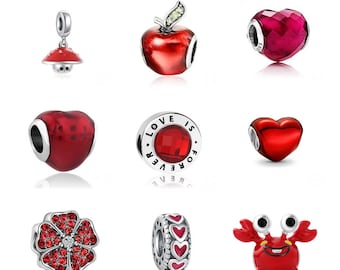 S925 Sterling Silber Red Series Pandora Charm, Apple Anhänger, Herz Birthstone, Fit Pandora Schlangenkette Charm European Armband, Geschenk
