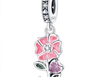 Ciondolo Pandora in argento sterling S925 colorato amore farfalla fiori ciondoli rosa perline pendenti perline adatti a ciondoli con catena di serpenti Pandora