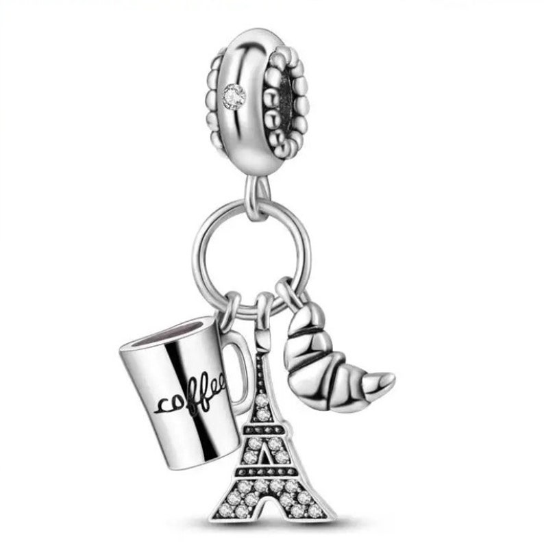 Charm Pandora in argento sterling S925 Viaggio Londra Parigi Italia Spagna Egitto Charms Perline Ciondola Perline Fit Pandora Charms con catena di serpenti immagine 6