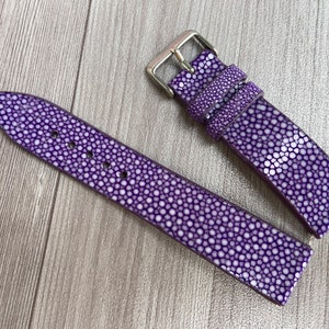 26mm 24mm 22mm 21mm 20mm 19mm 18mm 16mm Purple Genuine Stingray Leather Watch Strap Band, Handmade wrist watch Band