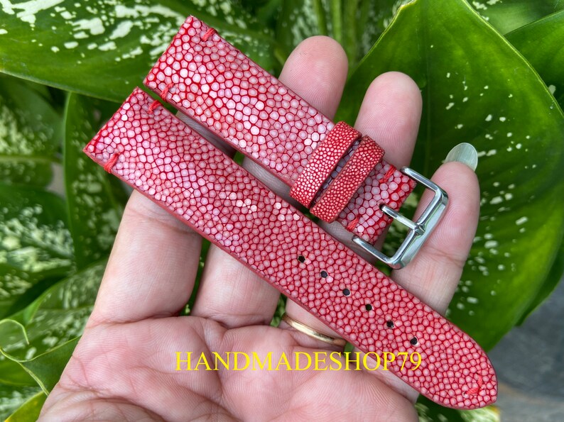 26mm/24mm/22mm/20mm/18mm/16mm Genuine Red Stingray leather watch strap band, leather watch strap, handmade watch strap band image 1