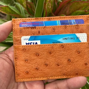 Orange GENUINE BODY OSTRICH leather skin cardholder, leather card case,  wallet for men, handmade leather wallet, gift for him, men wallet