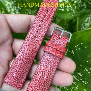 26mm/24mm/22mm/20mm/18mm/16mm Genuine Red Stingray leather watch strap band, leather watch strap, handmade watch strap band image 7