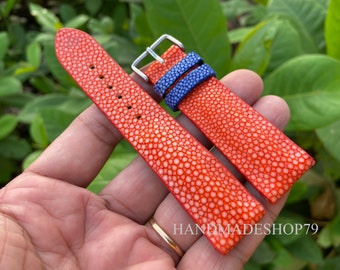 26mm/24mm/22mm/20mm/18mm/16mm Sky Orange Genuine Stingray Leather Watch Strap Band, Leather Watch Strap, Handmade Watch Strap Band