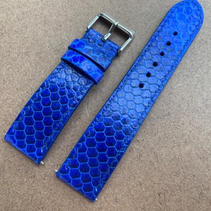 Handmade Blue Python Leather Watch Strap, Watch Band 18mm