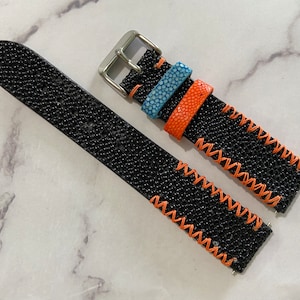 26mm/24mm/22mm/20mm/18mm/16mm Black Genuine Stingray leather watch strap band, leather watch strap, handmade watch strap band