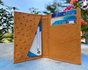 Orange Genuine Ostrich skin credit Cardholder, wallet for men, gift for him, leather ostrich cardcase, leather ostrich card cover