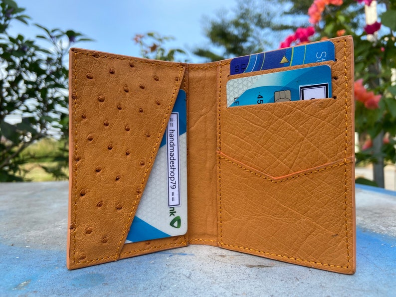 Orange Genuine Ostrich skin credit Cardholder, wallet for men, gift for him, leather ostrich cardcase, leather ostrich card cover image 1