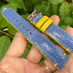 26mm/24mm/22mm/20mm/18mm/16mm Genuine Blue Stingray leather watch strap band, leather watch strap, handmade watch strap band