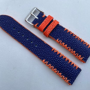 26mm/24mm/22mm/20mm/18mm/16mm Navy Blue Genuine Stingray leather watch strap band, leather watch strap, handmade watch strap band.