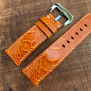 26mm 24mm 22mm 21mm 20mm 18mm 16mm Orange Genuine leg ostrich leather watch strap band, leather watch strap, handmade watch strap band