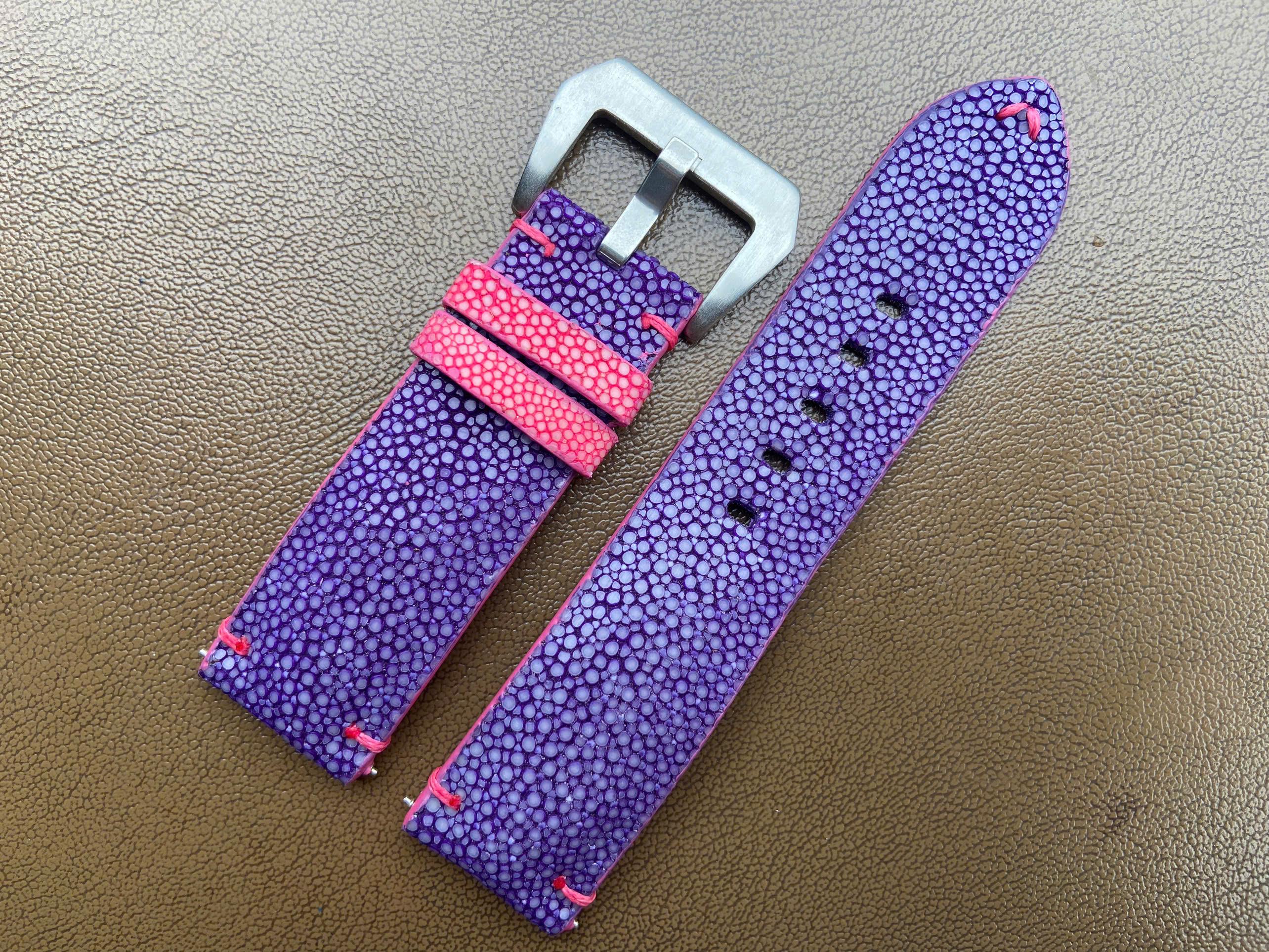 Bracelet En Cuir Galuchat Véritable Violet 10mm - Sans Marque, Fabriqué En France, Neuf Avec étiquette