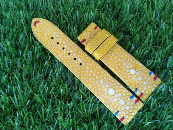 26mm/24mm/22mm/20mm/18mm/16mm Yellow Genuine Stingray leather watch strap band, leather watch strap, handmade watch strap band