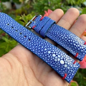 26mm/24mm/22mm/20mm/18mm/16mm Blue Genuine Stingray leather watch strap band, leather watch strap, handmade watch strap band