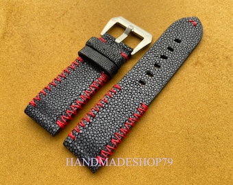 26mm/24mm/22mm/20mm/18mm/16mm Black Genuine Stingray leather watch strap band, leather watch strap, handmade watch strap band