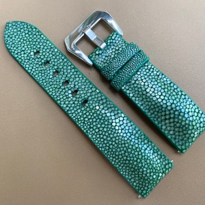 26mm 24mm 22mm 21mm 20mm 19mm 18mm 16mm Green Genuine Stingray leather watch strap band, leather watch strap, handmade watch strap band