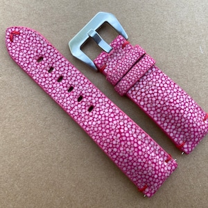 26mm 24mm 22mm 21mm 20mm 19mm 18mm Pink Genuine Stingray leather watch strap band, leather watch strap, handmade watch strap band