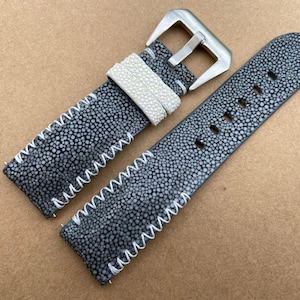 26mm 24mm 23mm 22mm 21mm 20mm 19mm 18mm 16mm Gray Genuine Stingray leather watch strap band, leather watch strap, handmade watch strap band