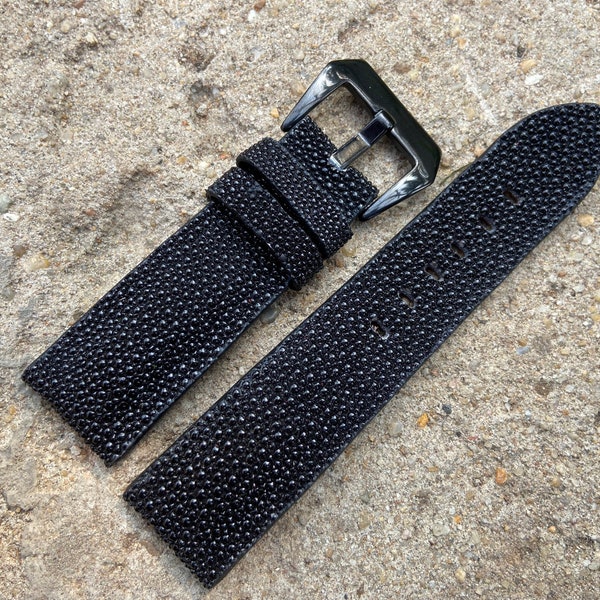 26mm/24mm/22mm/20mm/18mm/16mm Black Genuine Stingray leather watch strap band, leather watch strap, handmade watch strap band