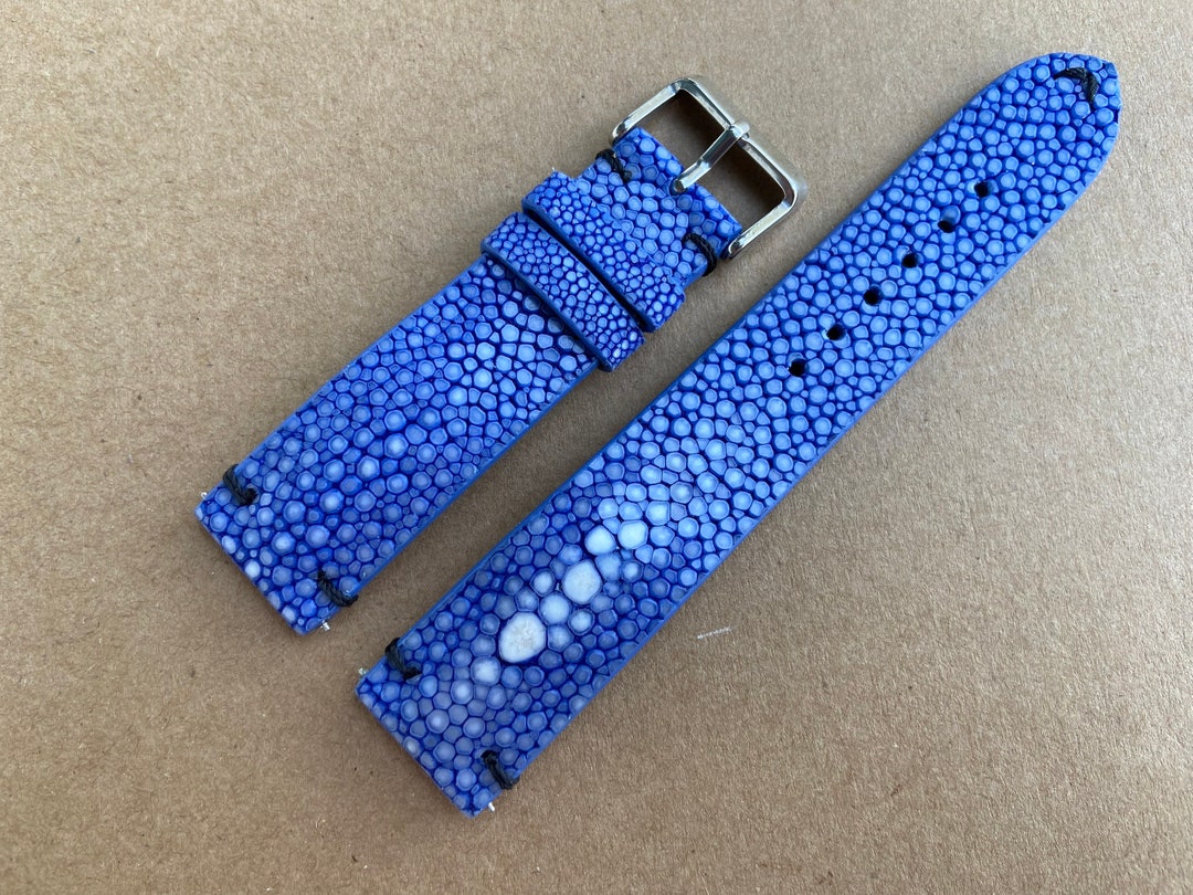 Bracelet Cuir véritable de veau de luxe bleu pour montre 22 mm