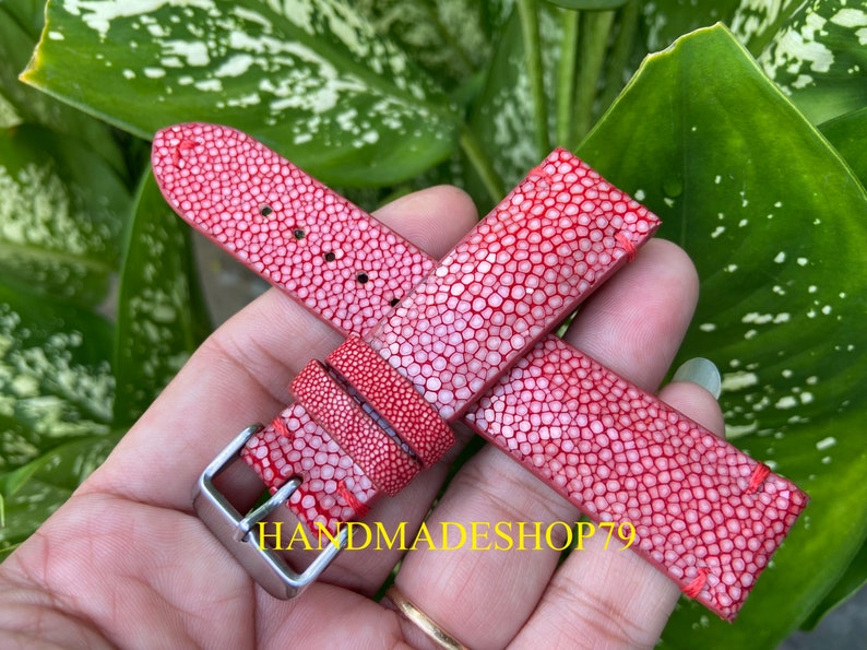 26mm/24mm/22mm/20mm/18mm/16mm Genuine Red Stingray leather watch strap band, leather watch strap, handmade watch strap band image 5