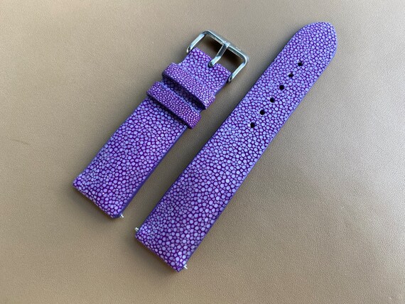 Bracelet En Galuchat Cuir Véritable Violet 10 Mm - Neuf Avec étiquettes, Fabrication France