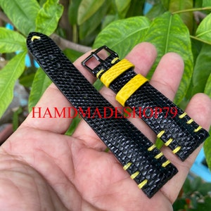 26mm/24mm/22mm/20mm/18mm/16mm Schwarze echt Eidechsen Leder Uhrenarmband, Leder Armband, handgemachte Uhrenarmbänder, Apfeluhr