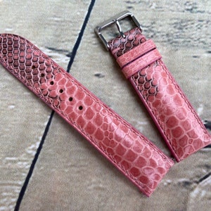 26mm, 24mm, 22mm...14mm Pink Genuine Handmade Python Snake Leather Watch Strap Band, Leather Wrist Watch Band, Leather Watch Bracelet