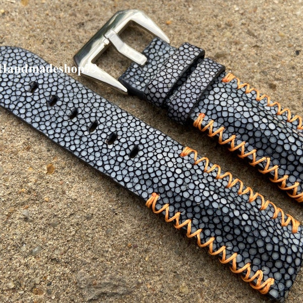 26mm 24mm 22mm 21mm 20mm 19mm 18mm 16mm Black Genuine Stingray leather watch strap band, leather watch strap, handmade watch strap band