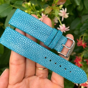 26mm/24mm/22mm/20mm/18mm/16mm Sky Blue Genuine Stingray leather watch strap band, leather watch strap, handmade watch strap band