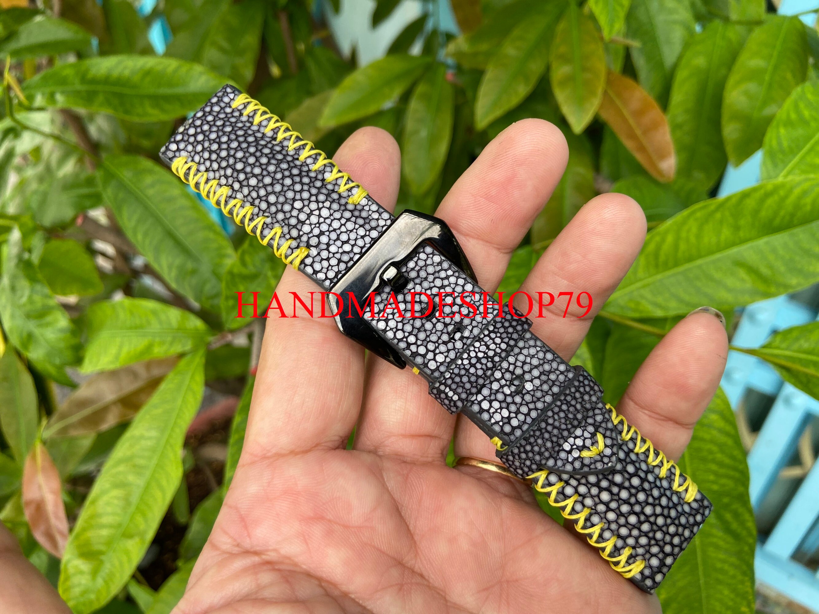 Cinturino Orologio Pelle Stingray Nero - Larghezze 16-26mm + Altre - Fatto A Mano Vietnam