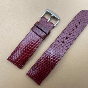 26mm 24mm 22mm 20mm 18mm 16mm Genuine Handmade Dark Red Lizard Leather Watch Strap Band, Leather Wrist Watch Band, Leather Watch Bracelet