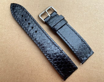 26mm/24mm/22mm/20mm/18mm/16mm Genuine Handmade Black Python/Snake Leather Watch Strap Band, Leather Wrist Watch Band, Leather Watch Bracelet