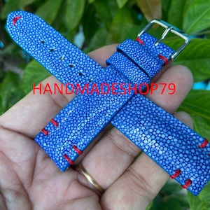 26mm/24mm/22mm/20mm/18mm/16mm Blue Genuine Stingray leather watch strap band, leather watch strap, handmade watch strap band