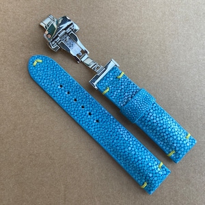 26mm/24mm/22mm/20mm/18mm/16mm Blue Genuine Stingray leather watch strap band, leather watch strap, handmade watch strap band