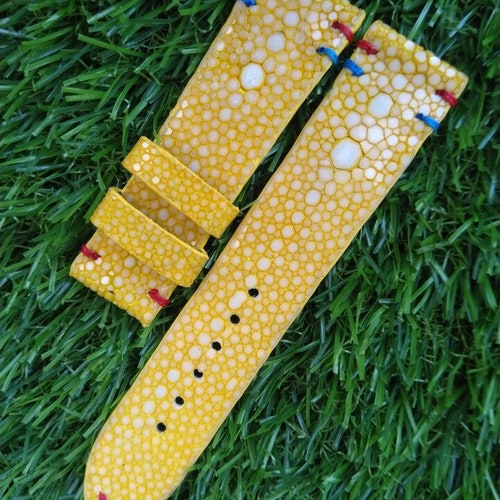 26mm/24mm/22mm/20mm/18mm/16mm Yellow Genuine Stingray leather watch strap band, leather shops watch strap, handmade watch strap band