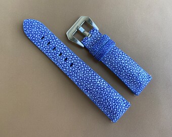 Cinturino Orologio In Pelle Di Razza Blu – Misure 16mm A 26mm – Fatto A Mano Vietnam