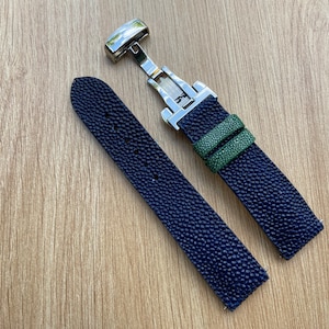 26mm/24mm/22mm/20mm/18mm/16mm Sky Navy Blue Genuine Stingray leather watch strap band, leather watch strap, handmade watch strap band