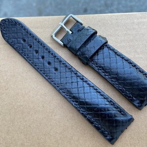26mm/24mm/22mm/20mm Genuine Handmade Black Python Snake Leather Watch Strap Band, Leather Wrist Watch Band, Leather Watch Bracelet