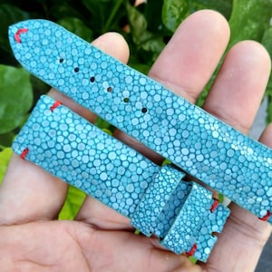 26mm/24mm/22mm/20mm/18mm/16mm Sky Blue Genuine Stingray leather watch strap band, leather watch strap, handmade watch strap band