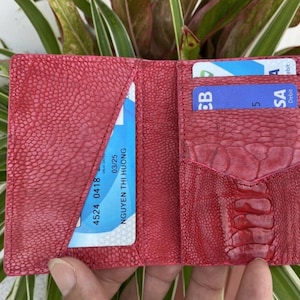Rode echte been struisvogel huid credit cardhouder, portemonnee voor mannen, cadeau voor hem, lederen struisvogel cardcase, lederen struisvogel kaart cover