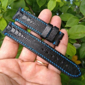 26mm/24mm/22mm/20mm/18mm/16mm Schwarz Echtes Straußenleder Uhrenarmband, Leder Uhrenarmband, handgemachtes Uhrenarmband