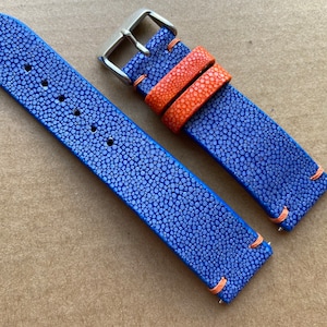 26mm/24mm/22mm/20mm/18mm/16mm Blue Genuine Stingray leather watch strap band, leather watch strap, handmade watch strap band