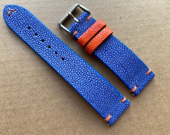 26mm/24mm/22mm/20mm/18mm/16mm Blue Genuine Stingray leather watch strap band, leather watch strap, handmade watch strap band