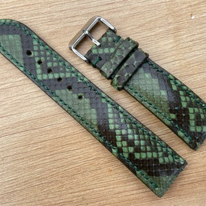 26mm, 24mm, 22mm.. 14mm Multi Color Genuino Hecho a Mano Python Snake Correa de Correa de Reloj, Correa de Reloj de Muñeca de Cuero, Pulsera de Reloj de Cuero