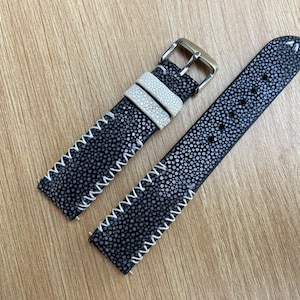 Black Stingray Leather Handmade Watch Strap Band, Custom Watch Bracelet Band, Size 16mm 18mm 19mm 20mm 21mm 22mm 23mm 24mm 25mm 26mm