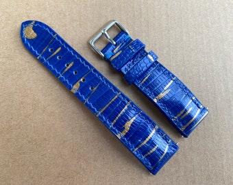26mm/24mm/22mm/20mm/18mm/16mm Blue Lizard Leather Watch Strap Band, Handmade Watch Strap Band, Wrist Band, Leather Bracelet
