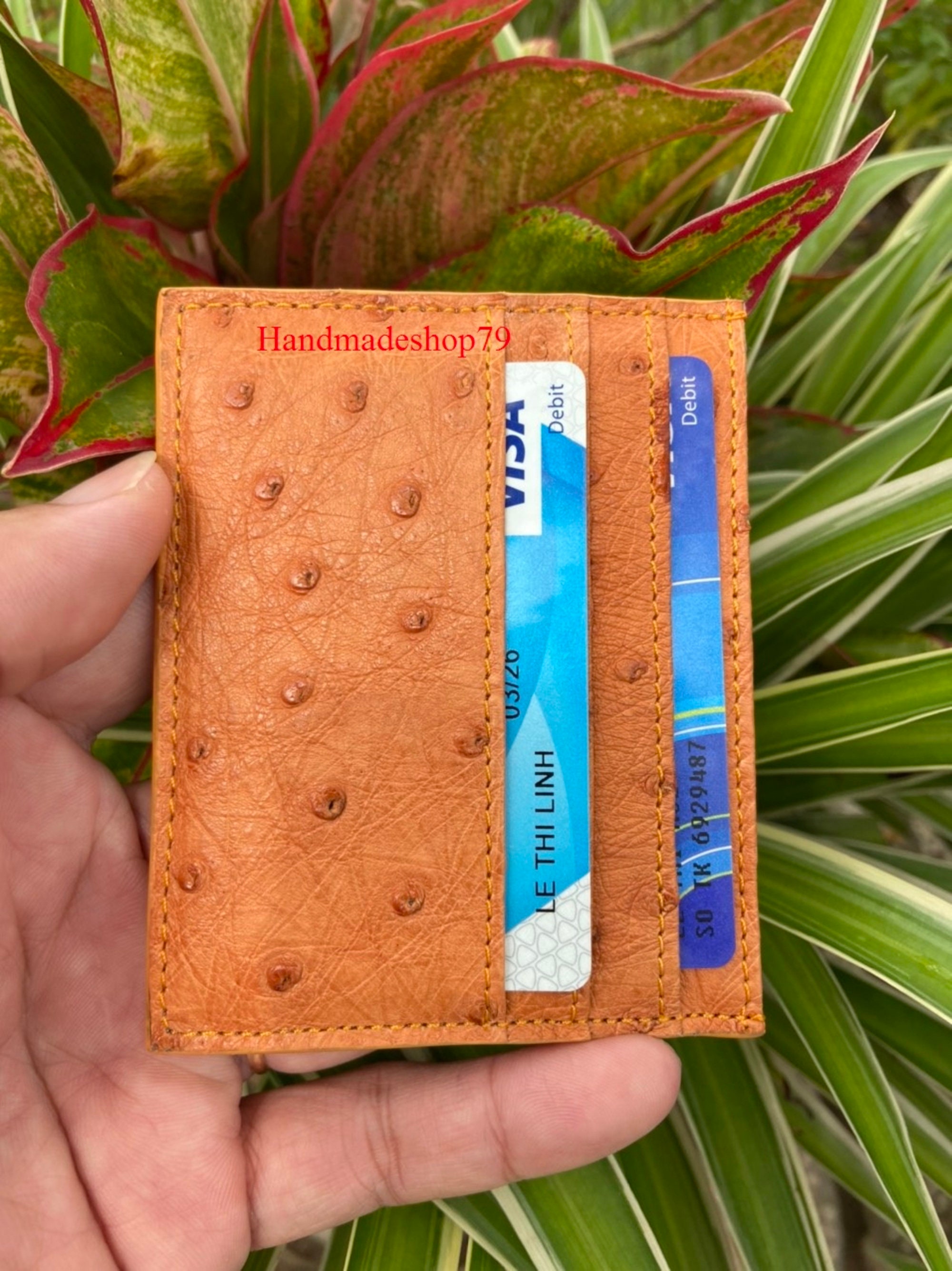 Orange GENUINE BODY OSTRICH Leather Skin Cardholder Leather 